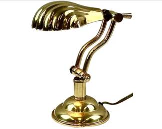Vintage Brass Clamshell Desk Lamp With Adjustable Swing Arm