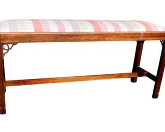 Chippendale Style Bench With Cross Stretcher Base & Open Fretwork