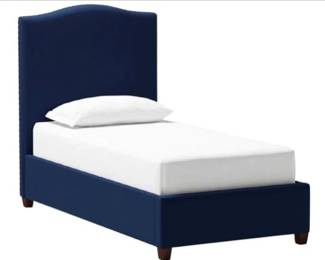 Pottery Barn Queen Upholstered Bed Frame - Raleigh Camelback Navy With Studs