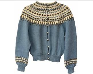 Norwegian William Schmil Oslo Hand Made Wool Vintage Cardigan With Silver Floral Incised Buttons