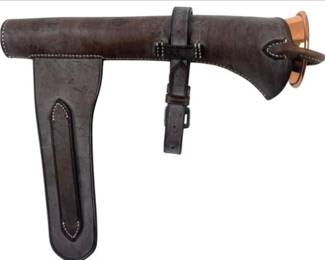 Vintage Copper & Brass Hunting Horn & Leather Case With Original Label