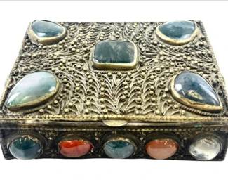 Filigree Silver & Agate Cabochon Trinket Box