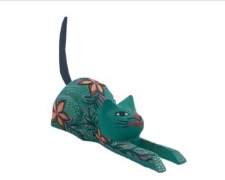 Hand Painted Copal Wood Alebrije Cat Figurine