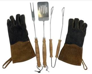 3 Piece BBQ Set With BBQ Gloves
