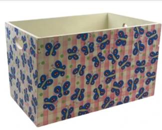 Rectangular Wooden Storage Box With Pink Gingham And Butterfly Print