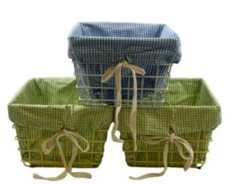 Pottery Barn Kids Wire Storage Baskets With Gingham Fabric Liners