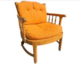 Mid Century Arm Chair With Crested Arch & Woven Rattan Back