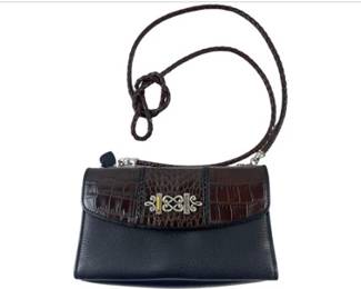 Vintage Brighton Black Leather And Brown Croc-Embossed Crossbody Bag