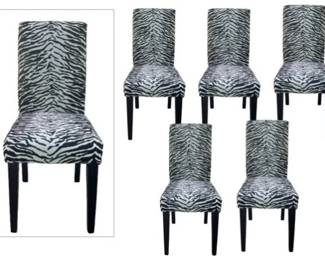 Six Modern Dining Chairs With Zebra Print Fabric Upholstery