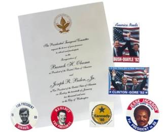 President Obama Inaugural Invitation, 2009 - Plus 6 Presidential Candidate Campaign Buttons