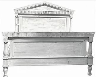 Vintage Distressed Painted Bed Frame - Queen Size - With Classical Details