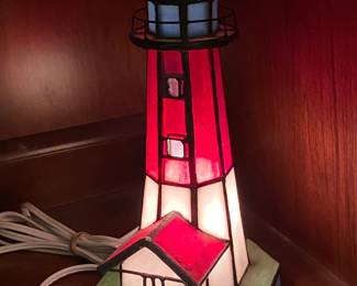 Lighthouse stained glass lamp