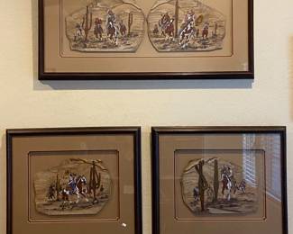Set of 3 signed and framed western art