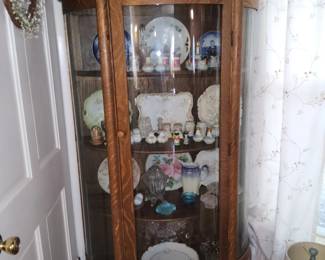 Curved glass oak China cabinet 