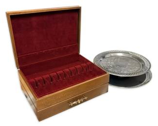Wooden Silverware Box SilverPlated Serving Platters