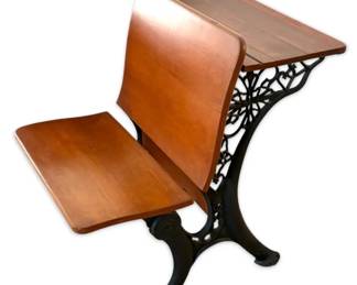 Antique School Desk w Cast Iron Base