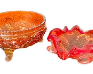 Imperial Carnival Glass Marigold Lustre Rose Footed Bowl More