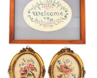 Framed CrossStitch Welcome Sign Florals