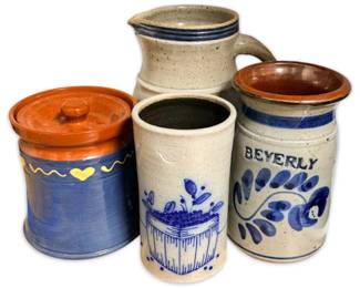 Blue Stoneware Pottery Jugs Miniature Crocks