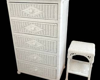 White Wicker 5Drawer Dresser Side Table