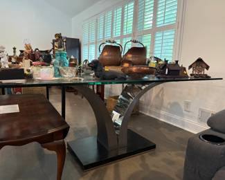 7 ft modern glass table
