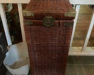 1980's wicker storage with brass handle and hinges