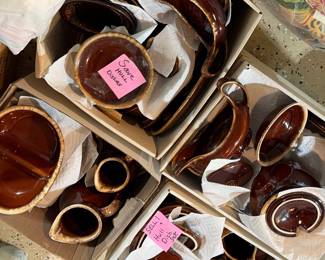 Hull Pottery Brown Drip Gravy Boat and Lidded Casserole Dishes