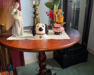 Staffordshire Foo Doggie Bank, as well as Lladro figurine and lovely little Mahogany tilt-top accent table