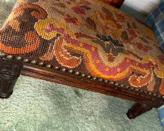 Antique footstool hand stitched needlepoint tapestry