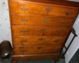 Chippendale style tiger maple Tall Chest