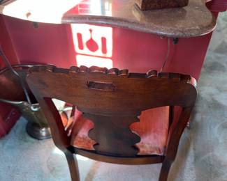 Duncan Phyfe style accent chair and midcentury kidney shaped vanity dressing table