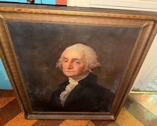 George!!!!!! Where's Martha?? signed Spencer, with damage to the canvas