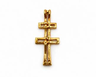 133 14KGoldIntertwinedDoublePatriarchalCrossPendant16g
