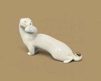 134 VintageRussianPorcelainWhiteWeaselFigurinewSpottedEgg
