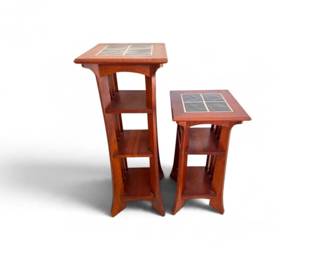 30 EthanAllenMissionStyleWoodPlantStandswTileTopsPair