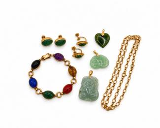 111 14KGoldGoldFilledJadeGemstoneJewelryCollection9Pcs