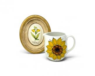 69 VintageArabiaFinlandSunflowerPitcherFramedFloralCeramicArt