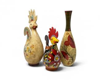 33 HandPaintedCeramicRoosterVesselsItalianFloralPotteryVase