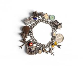 25 VintageSterlingSilverTravelSouvenirCharmBracelet768g
