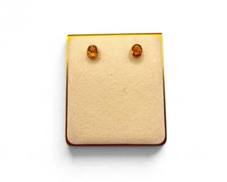 23 14KYellowGoldOvalFacetedCitrineGemstoneStudEarrings15g
