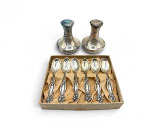 155 SterlingSilverDemitasseSpoonsSaltPepperShakersEst160g