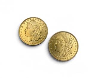 2 1921GenuineMorganSilverDollarsGoldPlatedAcidTested536g