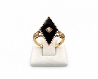 141 VintageArtDeco14KWhiteGoldOnyxDiamondRingSize524g