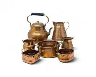 61 VintageHammeredSolidCopperTeapotPitchersHandledPots7Pc
