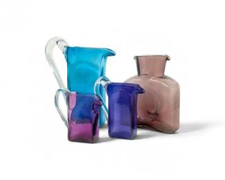 122 BlenkoStyleHandblownArtGlassPitchersVase4Pieces