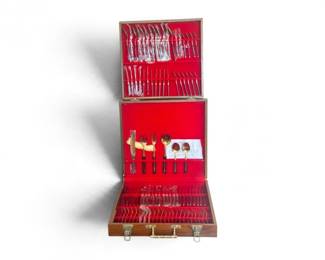 123 ThaiBronzeFlatwareSetwRosewoodHandlesServicefor12Boxed