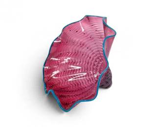 10 LargeHandblownPinkArtGlassFreeformShellBowl