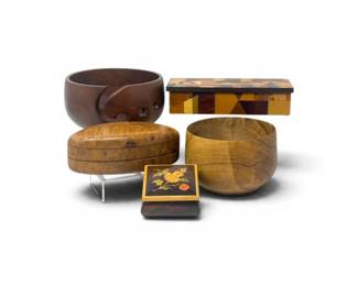 108 HandcraftedWoodBowlsDecorativeBoxesbyVariousArtists5Pc