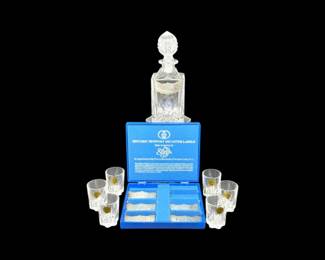 164 Capri24LeadCrystalDecanter6ShotGlassesStieffPewterLabels
