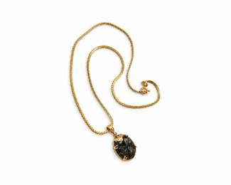 97 18KGoldChainwMings14KGoldCarvedJadePendant68g